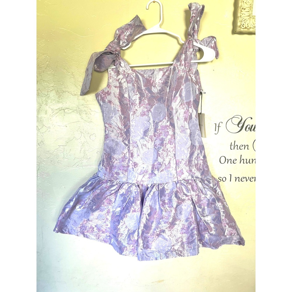 Before You With Love Emmy Brocade Jacquard Drop-Waist Mini Dress Lavender S NEW